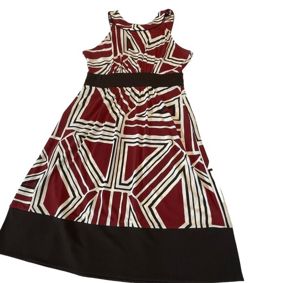 Banana Republic XS Stretch Geometric Print Dress  Red Dark Brown Black Easy Care - Picture 5 of 7